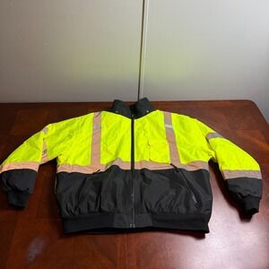 Max High Visibility Lime Black Bomber Safety Jacket Reflective 3XL Work Coat